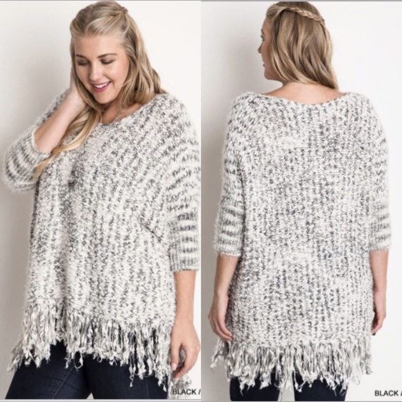 PLUS SIZED FRINGE HEM SWEATER - Picture 3 of 3