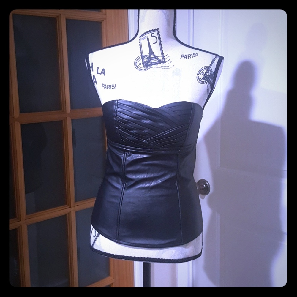 Black faux leather corset