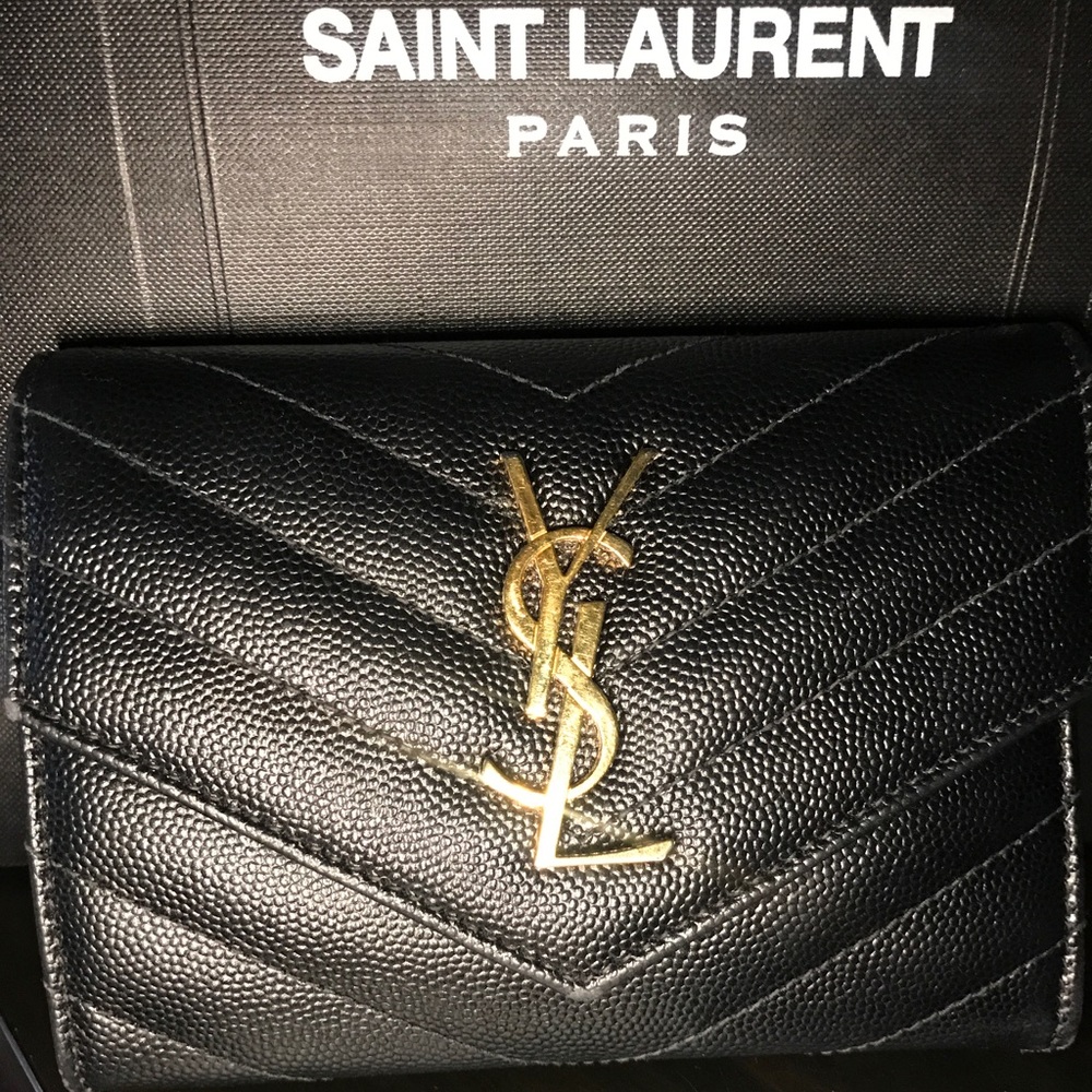 YSL Yves Saint Laurent Monogram Passport Wallet