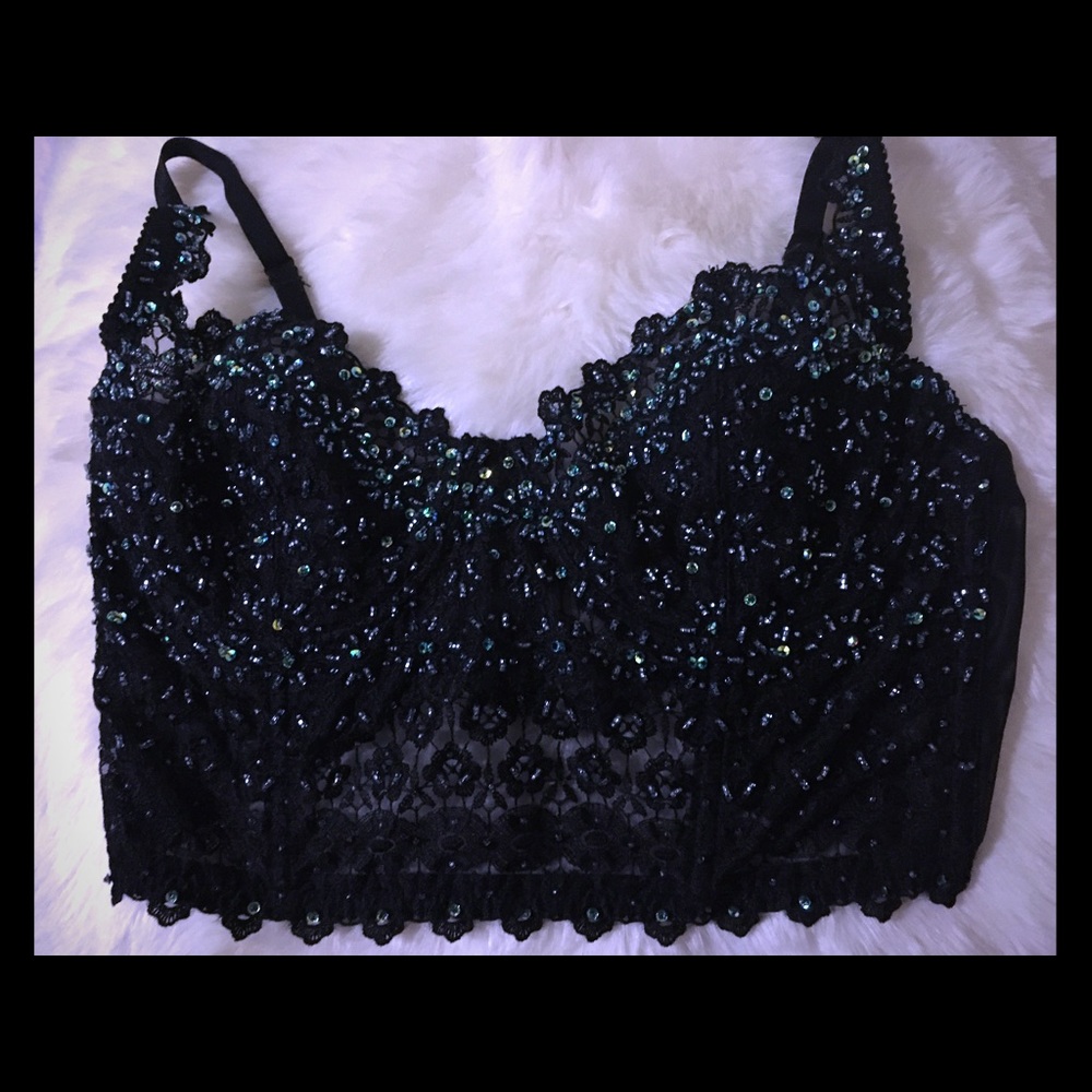 Bebe green sequin bustier
