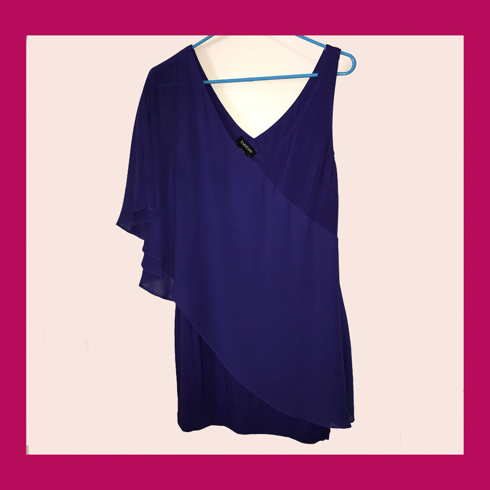 Bebe Asymmetrical Flutter Sleeve Dress