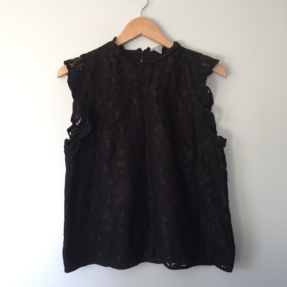 Black Lace Mock Turtle Neck Top