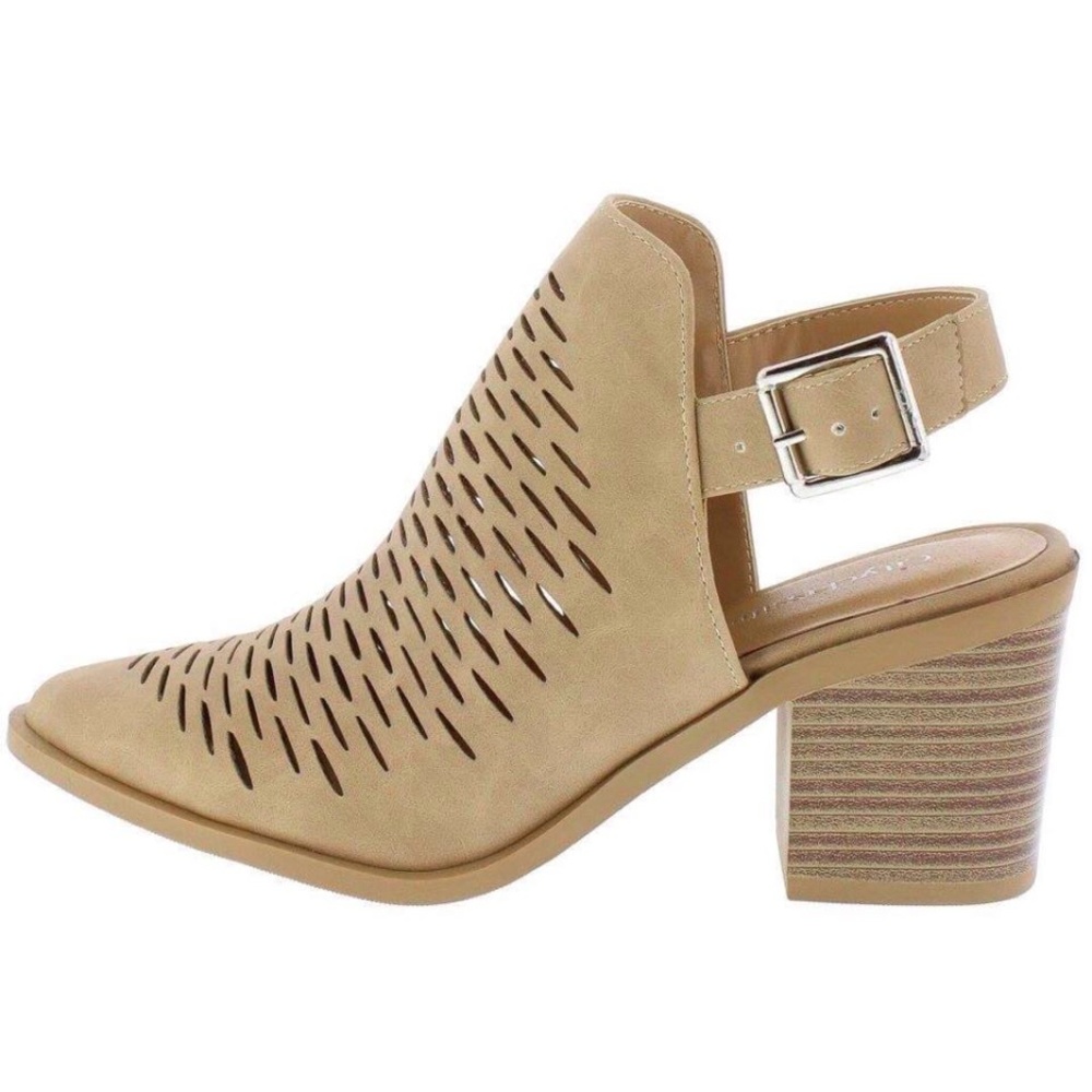 austin camel slingback laser cut chunky heel