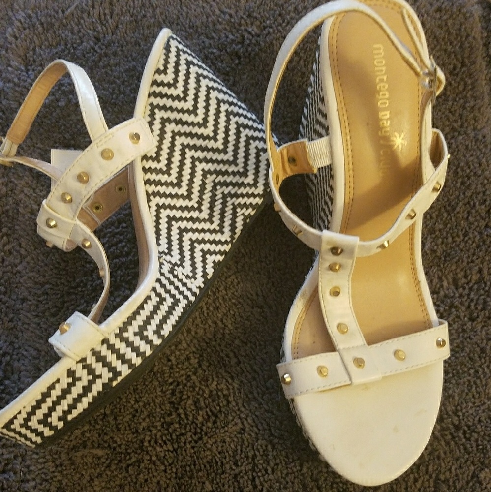 Navy Blue and white wedges
