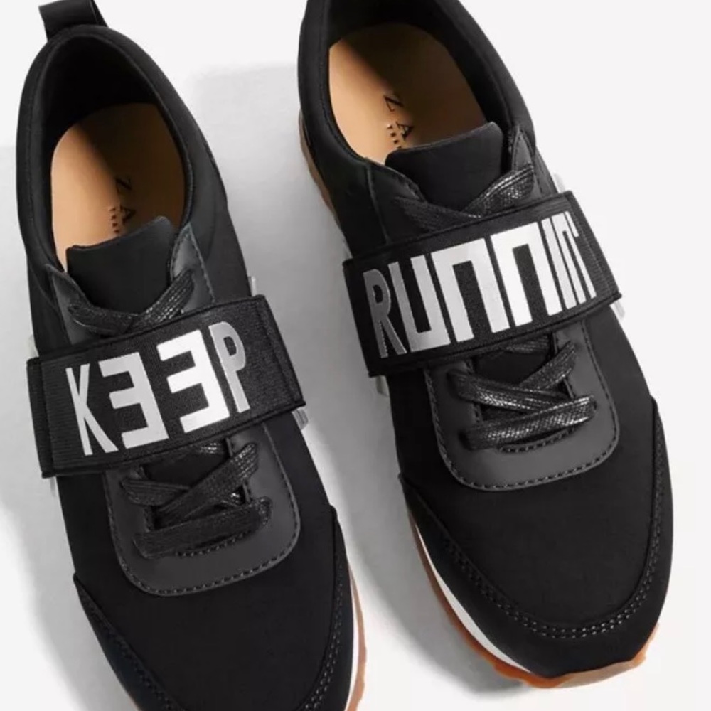 New Zara women's Keep Running slogan shoes