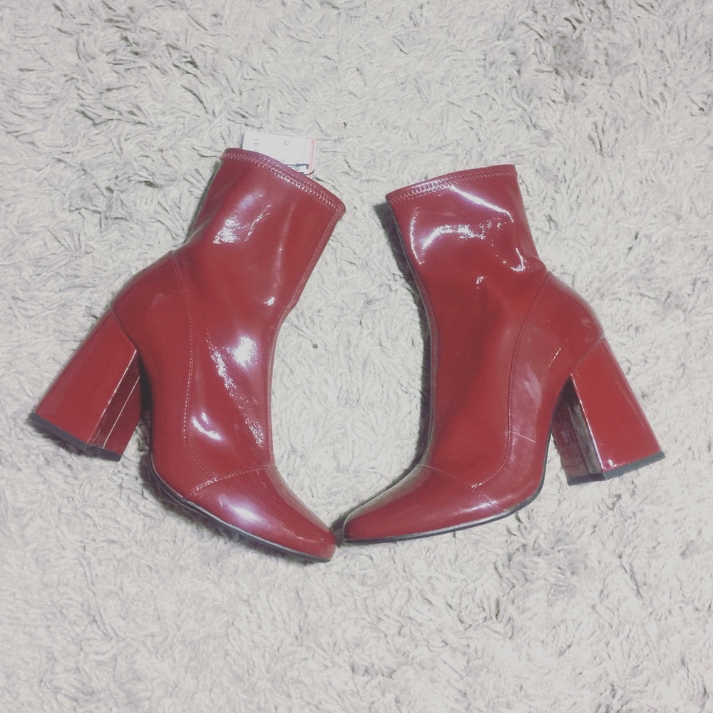 Zara Burgundy Patent Leather Booties