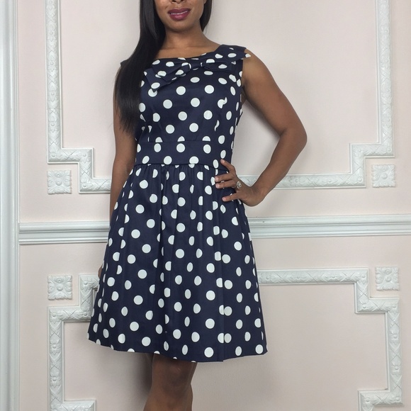 SOLD Mod Cloth Blue White Polka Dot Dress Large - Picture 5 of 5