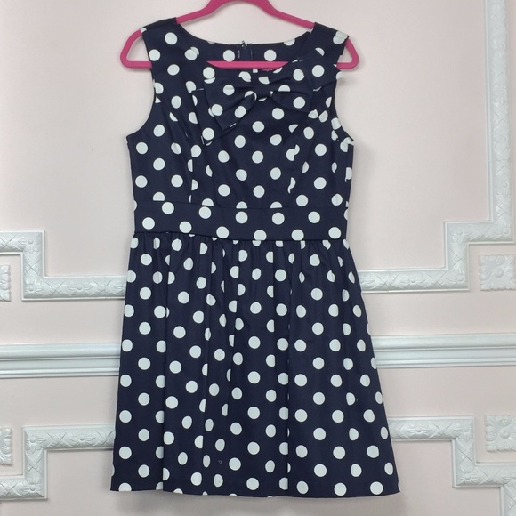 SOLD Mod Cloth Blue White Polka Dot Dress Large - Picture 3 of 5