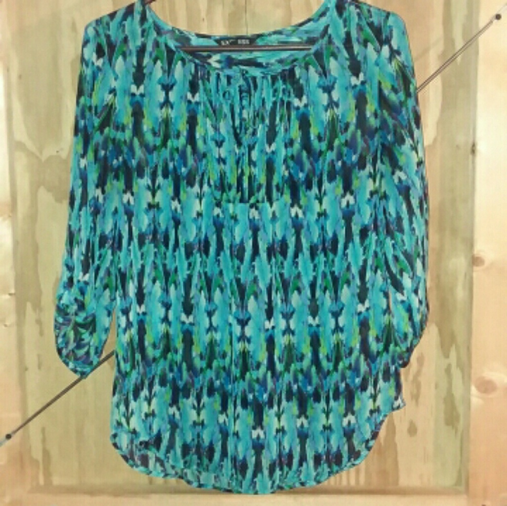 Pretty blue and green collages see through shirt