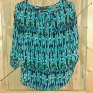 Pretty blue and green collages see through shirt
