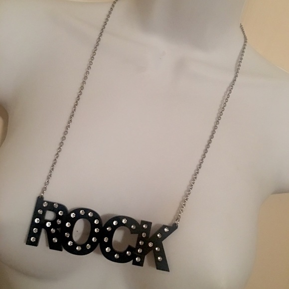 Silver Black Rock Rhinestone necklace - Picture 1 of 2
