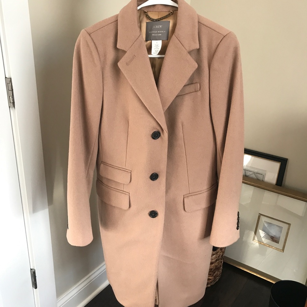 J. Crew camel wool pea coat.