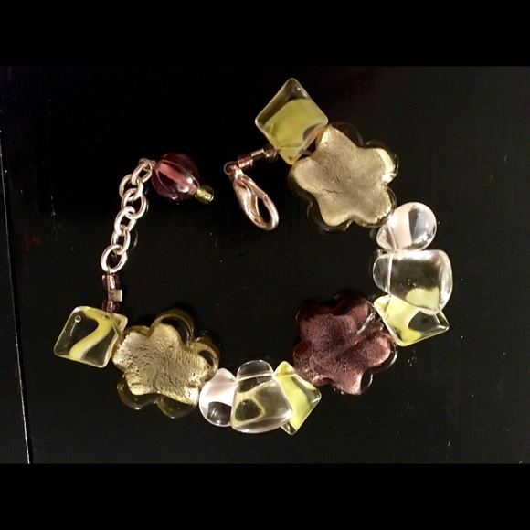 SILVER PURPLE YELLOW CLEAR WHITE STONES BRACELET - Picture 2 of 2
