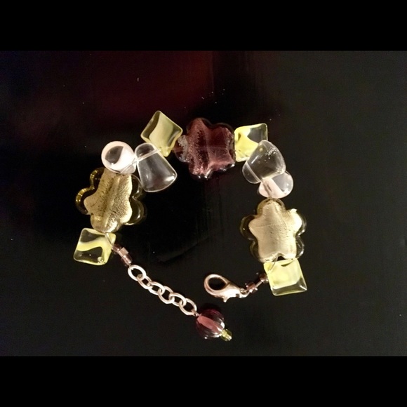 SILVER PURPLE YELLOW CLEAR WHITE STONES BRACELET - Picture 1 of 2