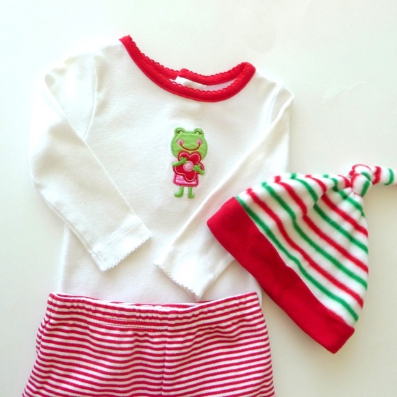Christmas Unisex Red White Green Onesie Stripes Pants Beanie Hat - Picture 4 of 8