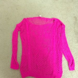 Hot Pink Fishnet Long Sleeve Light Sweater