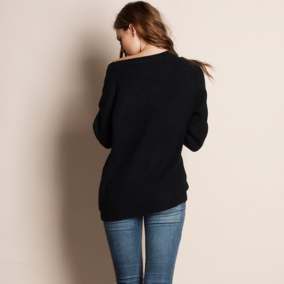 Lace Up Black Sweater - Picture 4 of 4