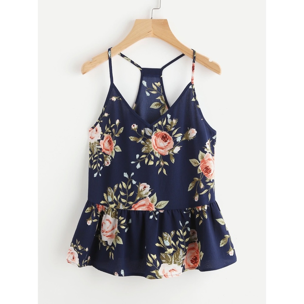 Dark Rose Print Peplum Cami