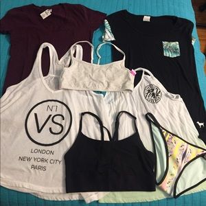 2 tshirts 2 tank tops 2 bralettes and swim bottom
