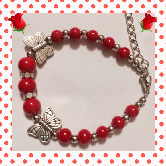 🌹NEW SILVER & RED BEAD Butterfly Bracelet - Picture 3 of 3