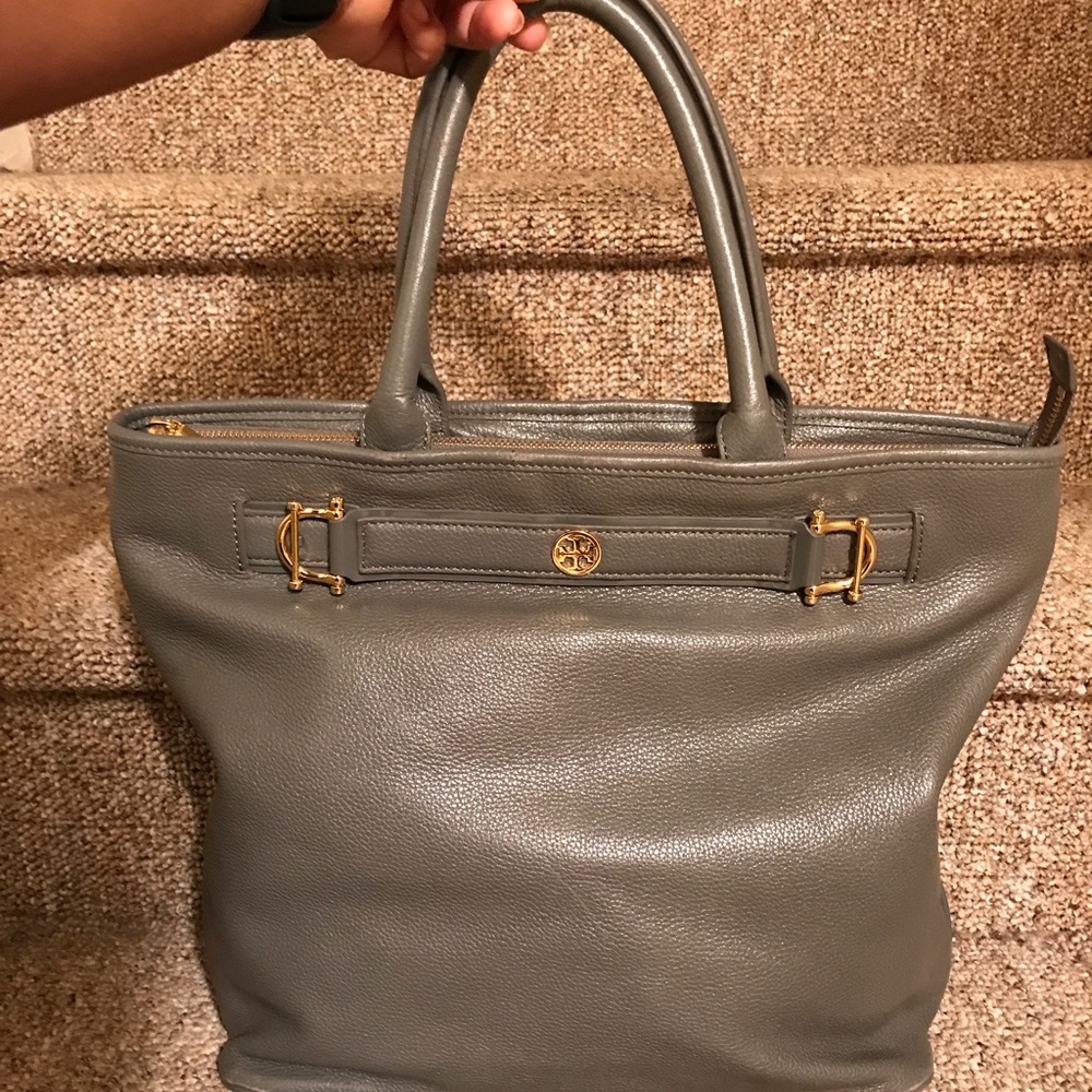 Tory Burch grey leather tote bag