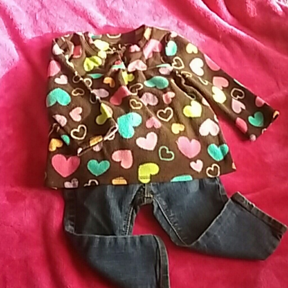 12M girls skinny jeans, heart fleece pull over