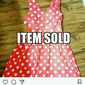 red &white polka dot tea-length dress