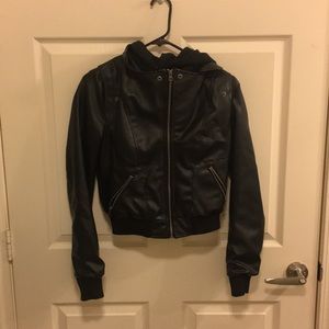 Leather jacket with hoodie!!