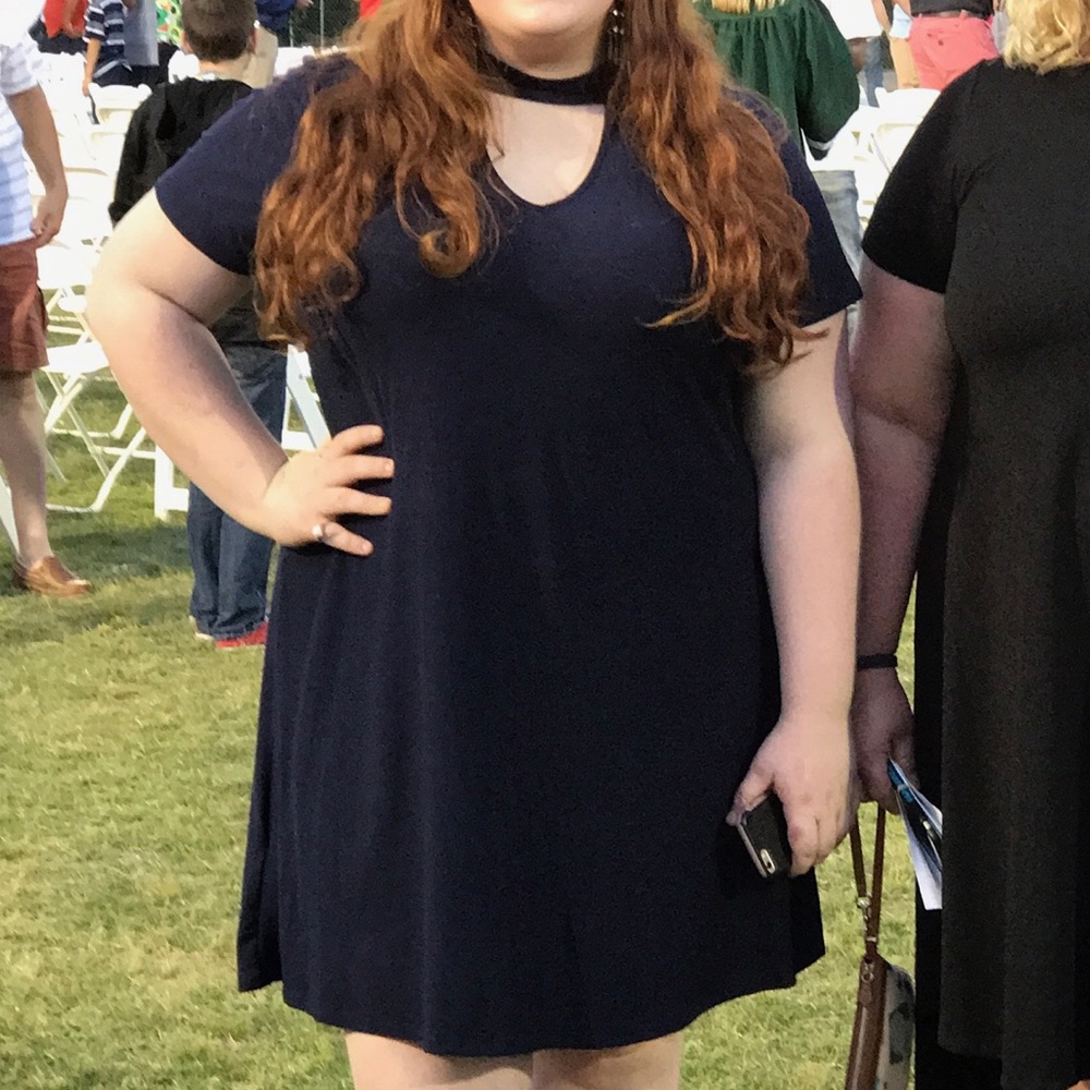2X Pink Rose Navy Blue Dress