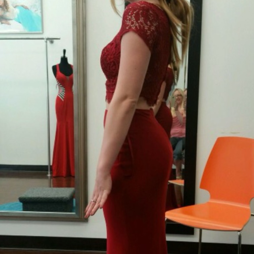 Red two piece prom dress