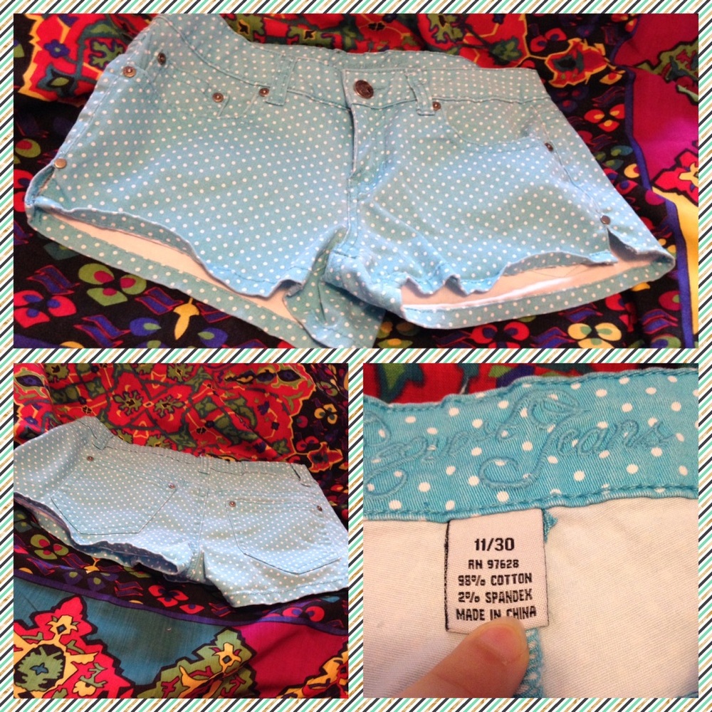 Blue and white polka dot jean shorts