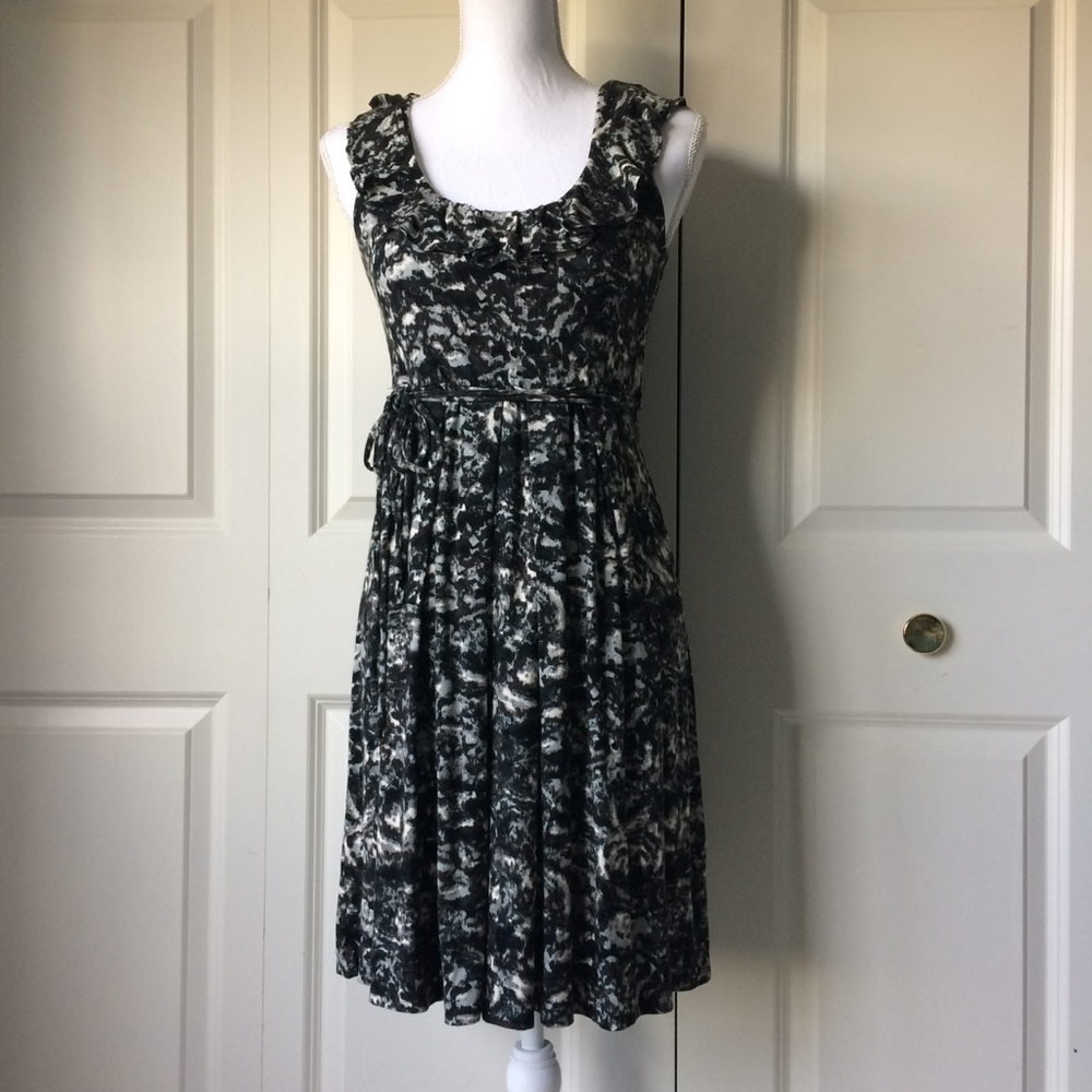 Black White Floral Watercolor Dress XS Stretch
