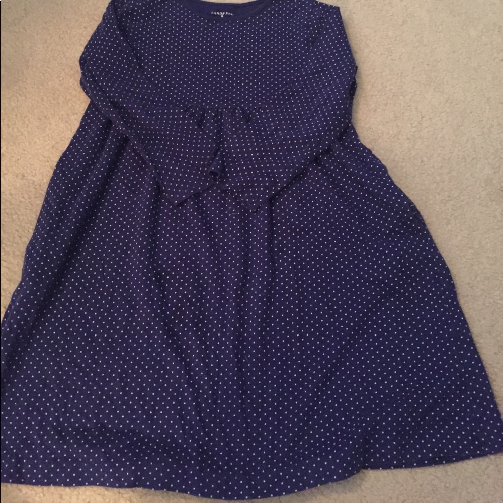 Navy and white polka dot dress