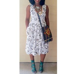 Vintage geometric print ribbed dress
