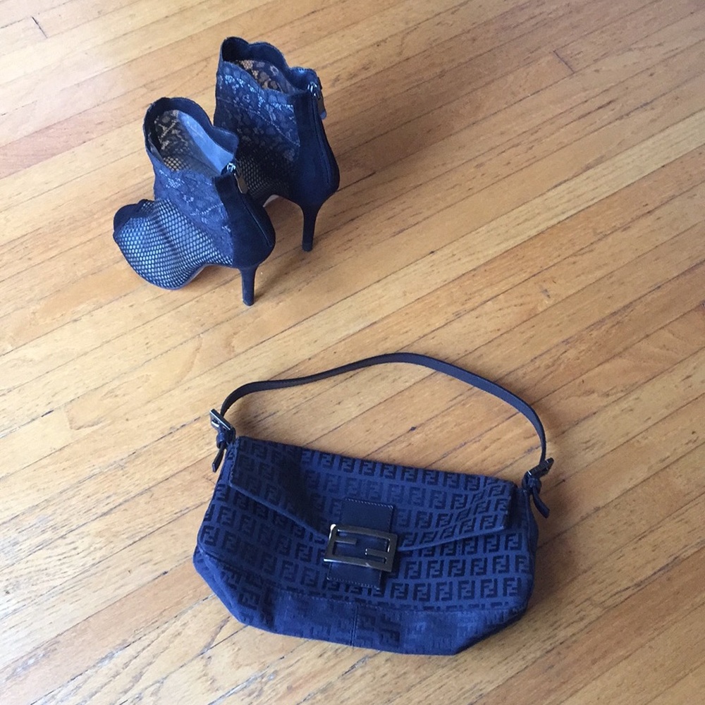 Fendi Black Zucca Print Baguette