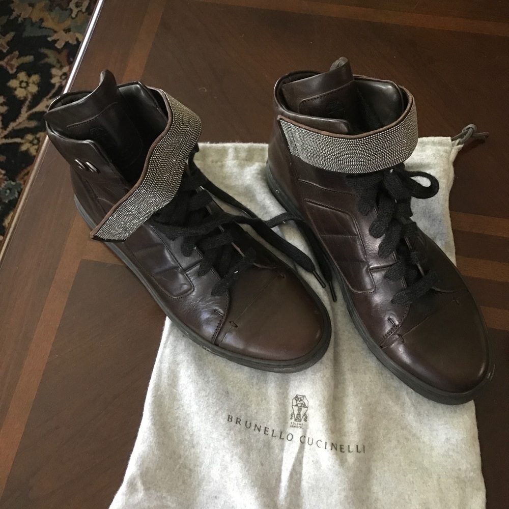 Brunello Cucinelli high top sparkle strap shoes
