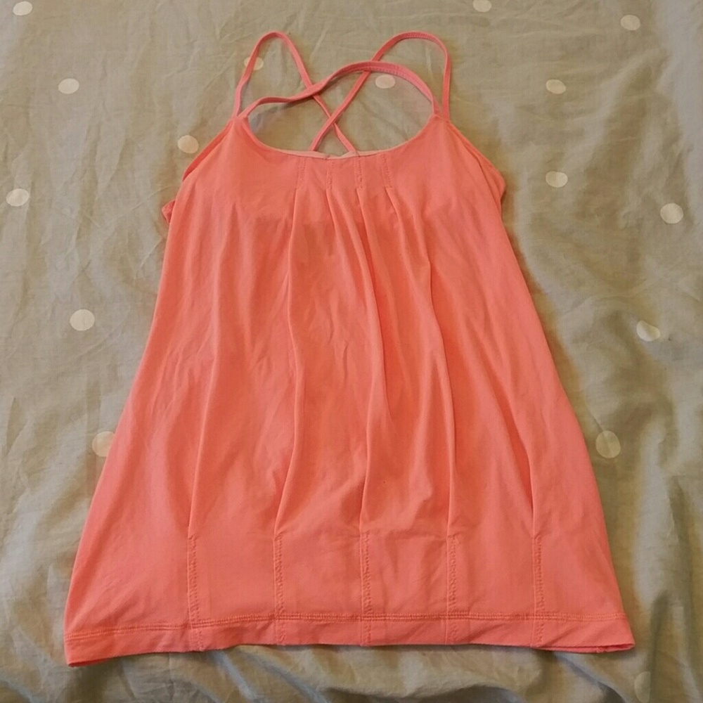 Neon orange Lululemon Flow & Go tank, 6