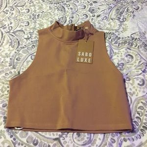 Tan crop tank top with turtle neck