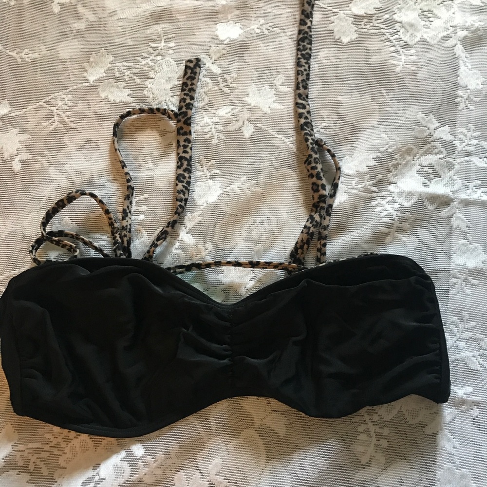 Black Bandeau Bikini Top, Cheetah Straps