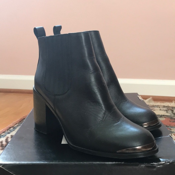 RENVY Black Leather Booties w/ metal detail @ toe - Picture 2 of 7