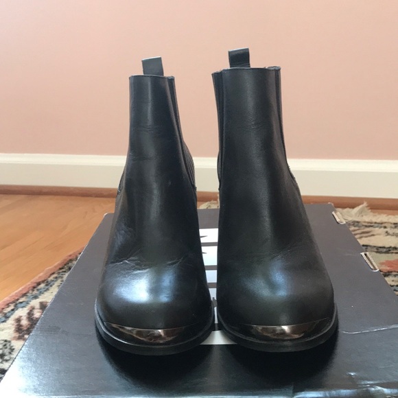 RENVY Black Leather Booties w/ metal detail @ toe - Picture 3 of 7