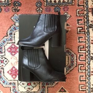 RENVY Black Leather Booties w/ metal detail @ toe