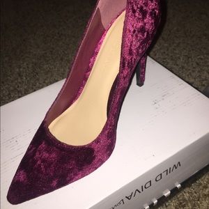 Red velvet high heel shoes