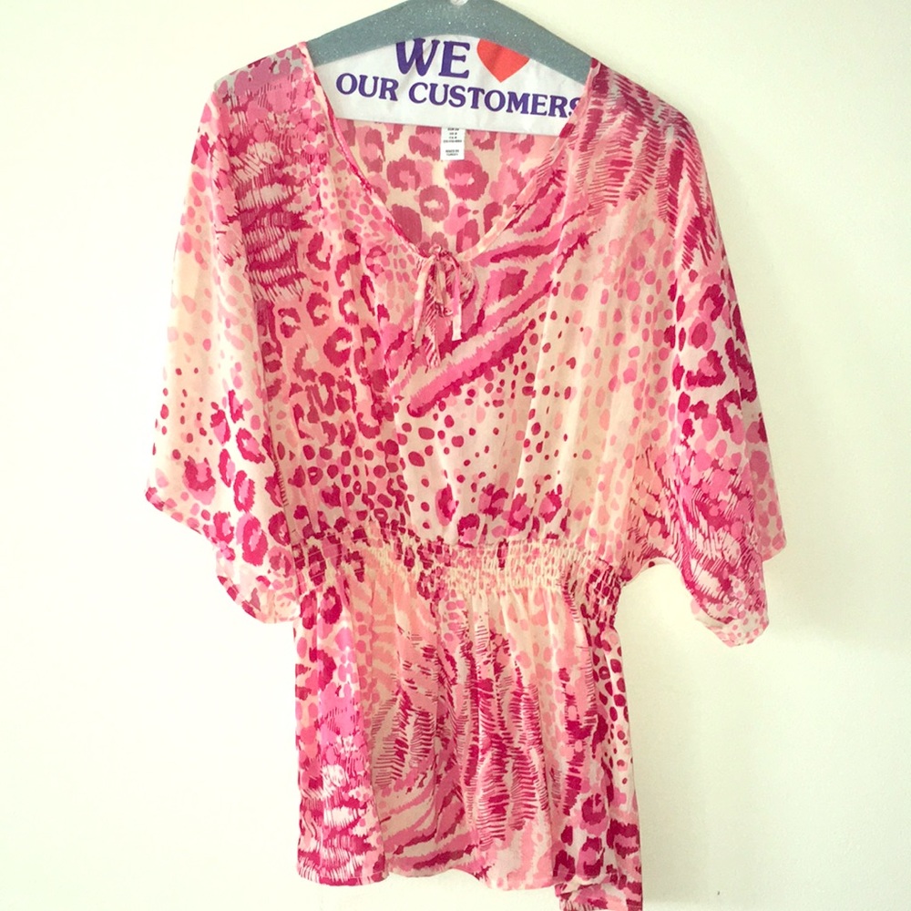 Pink leopard sheer top