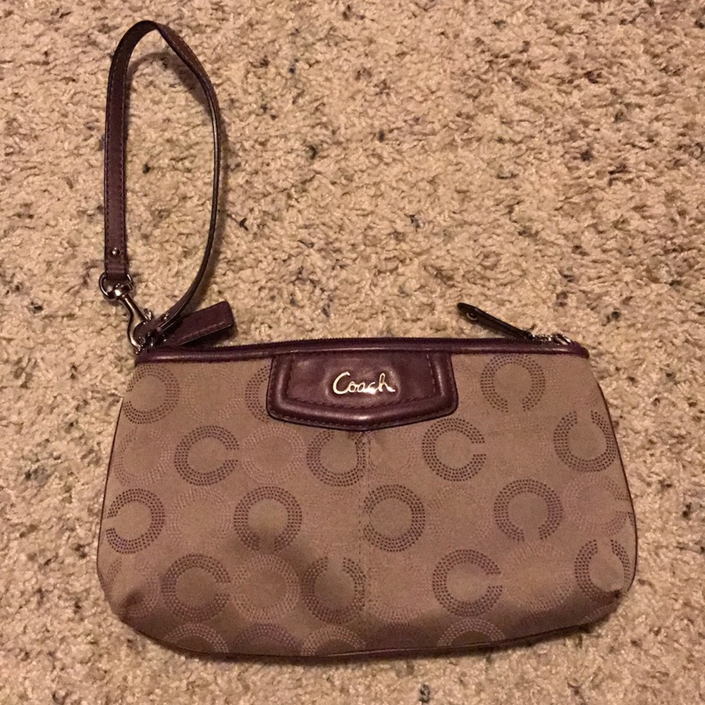 Coach Signature Monogram Wristlet - Purple/Tan