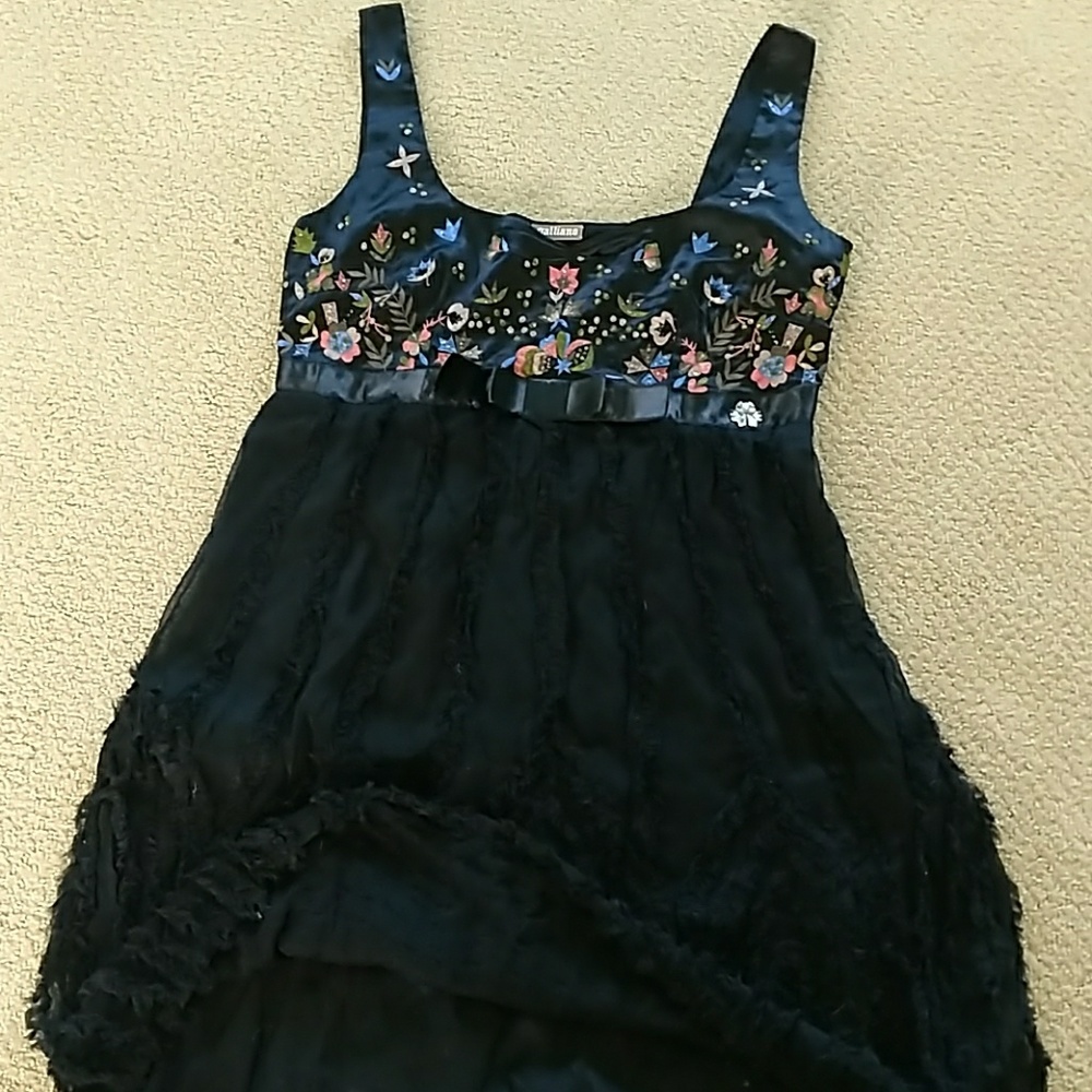 Galliano black tie embroidered cocktail dress