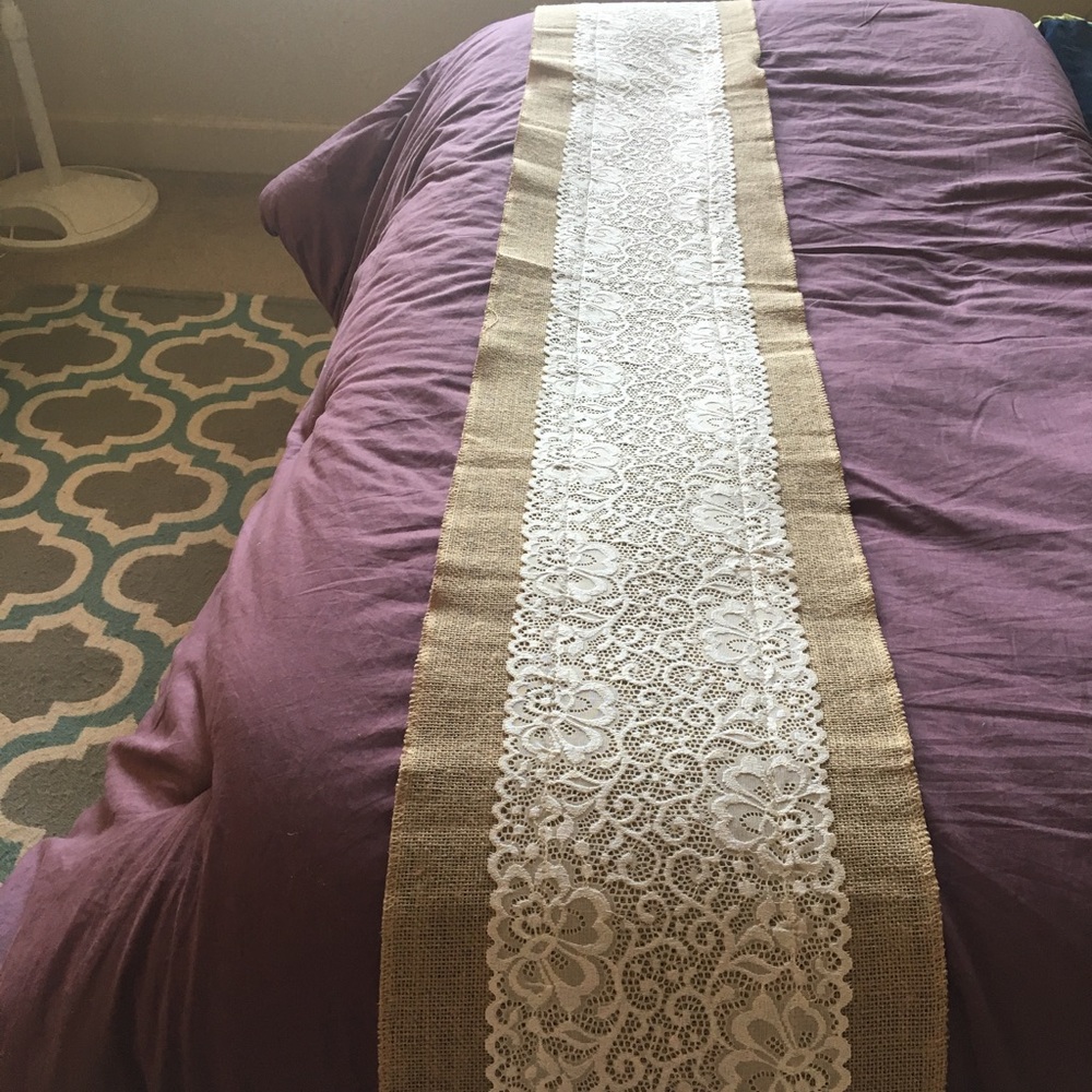 Burlap and lace table runner