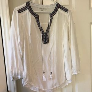 Embroidered Collar Blouse with Tassel Tie