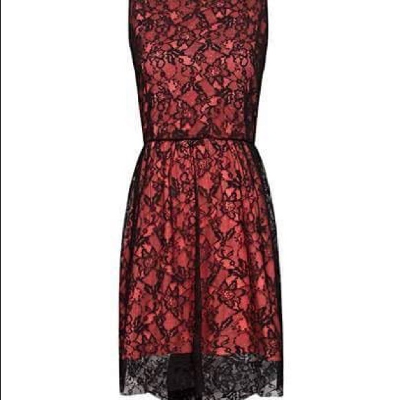 MNG Beautiful Red Black Lace Evening Gown Dress - Picture 3 of 7