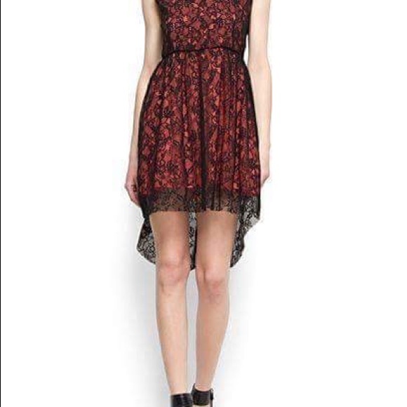 MNG Beautiful Red Black Lace Evening Gown Dress - Picture 4 of 7